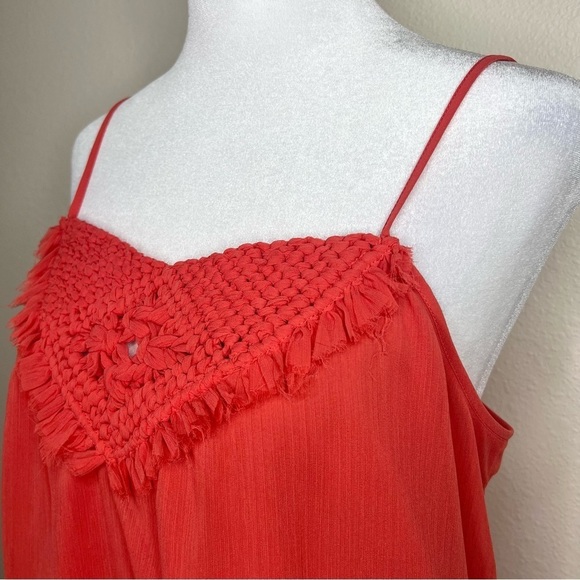 Banana Republic Pink Red Coral Sleeveless Macrame Embellished Cami Tank Top Sz S - Picture 4 of 11